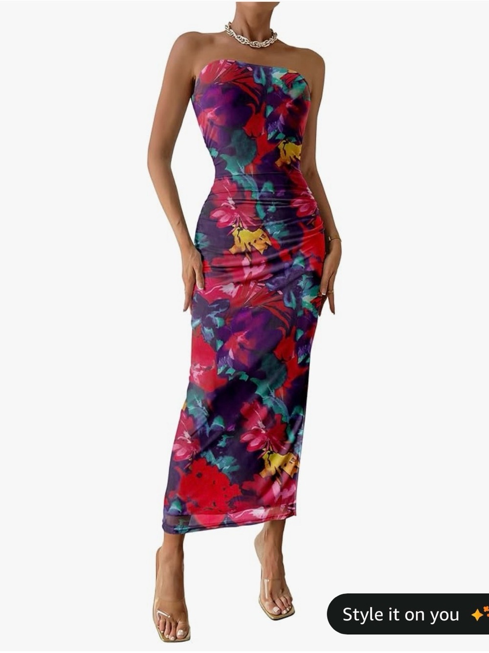 Pretty Garden Strapless Floral Bodycon Maxi Dress in Multicolor NWT